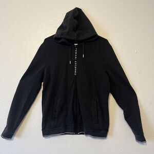 A|X ARMANI EXCHANGE Men's Hooded Sweatshirt Logo Zipper Black Size Medium